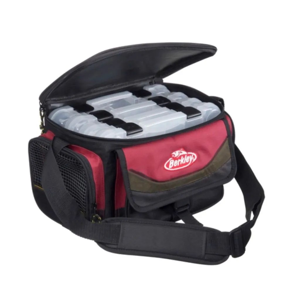 Berkley System Bag - Fisketaske med 4 grejæsker - Sort/Rød